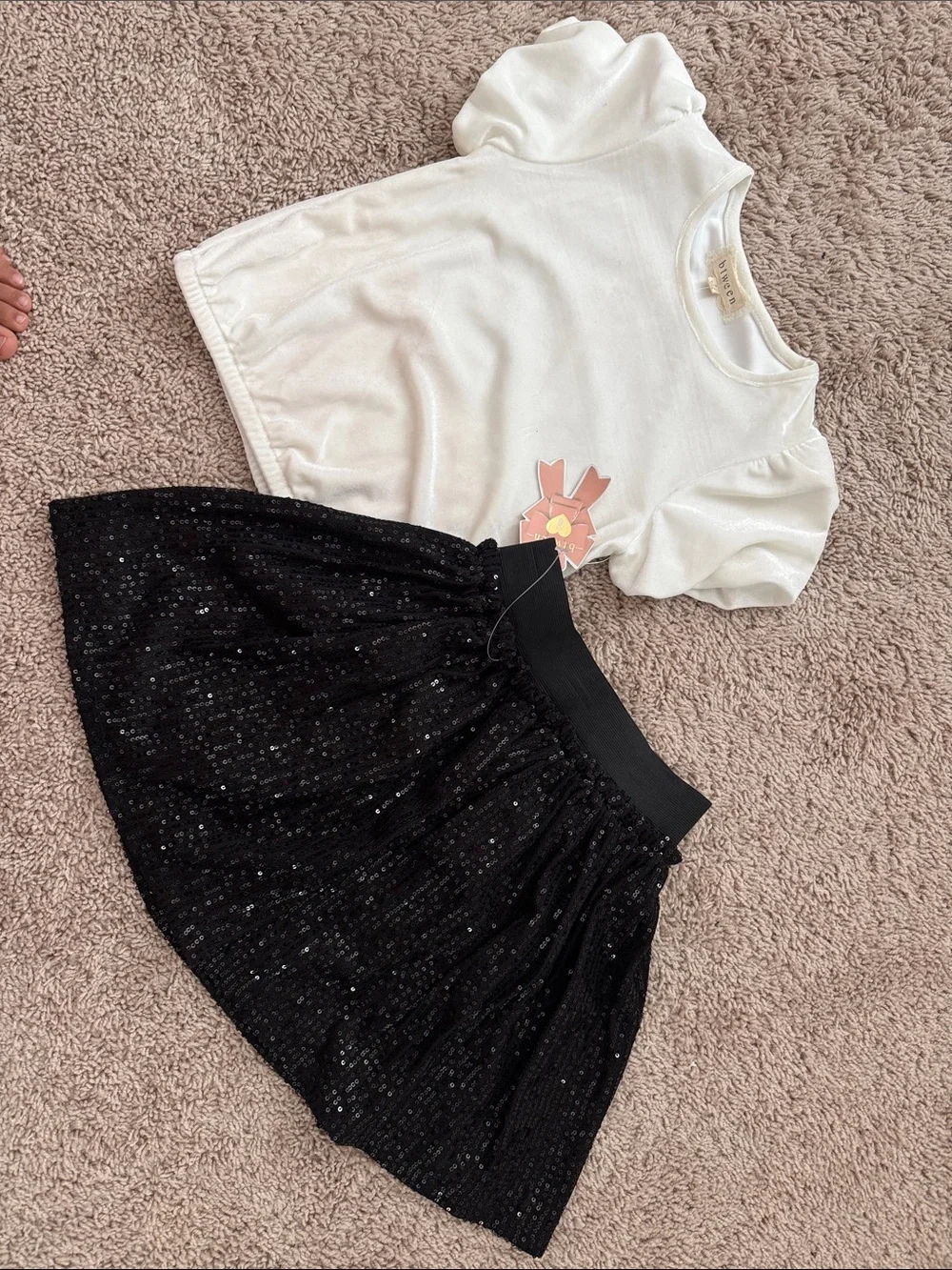 btween Black Sequin Skirt with Elastic Waist